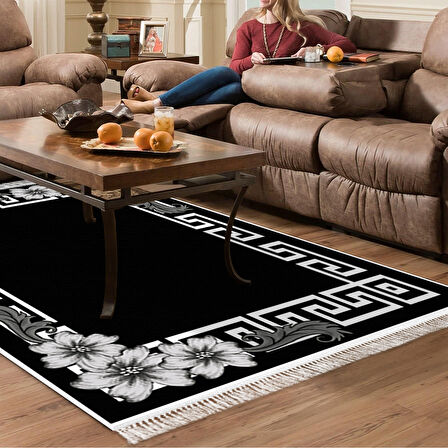 Dekoreko Kaymaz Taban Djt Salon Halısı Star Pamuk Saçaklı Modern Kt494