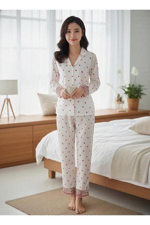 Laperissa Kadın Pijama Kalp Desenli Saten Beyaz Alt Üst Takım 38 Beden Mevsimlik