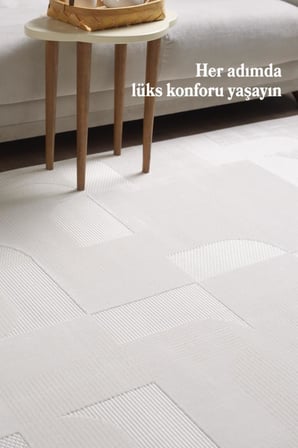 Özel Tasarım Krem Sisal   Kolay Temizlenebilir, Kaymaz Tabanlı Şık Oturma Odası ve Salon Halısı