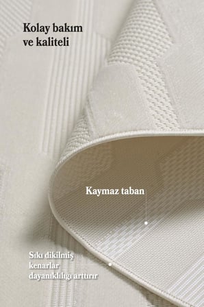Özel Tasarım Krem Sisal Kolay Temizlenebilir, Kaymaz Tabanlı Şık Oturma Odası ve Salon Halısı