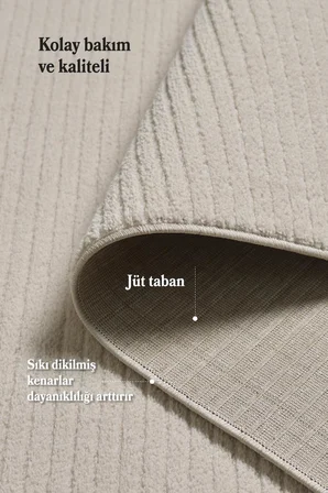 Bej Yumuşak Dokulu Jüt Taban Halı Kilim Salon Mutfak Koridor Yolluk Dokuma 9mm Antialerjik 100x300 cm