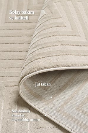 Motifli Bej Modern Yumuşak Polipropilen Jüt Halı Salon Oturma Odası Yolluk Mutfak Koridor Halısı