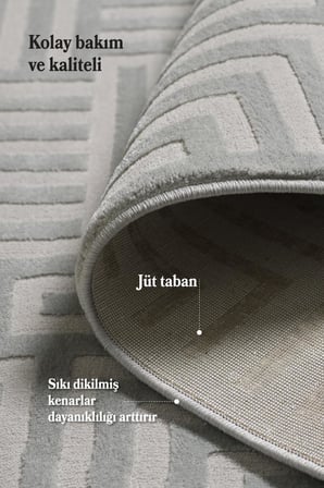 Motifli Gri Modern Yumuşak Polipropilen Jüt Halı Salon Oturma Odası Yolluk Mutfak Koridor Halısı