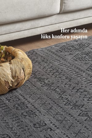 Antrasit İskandinav Şönil Halı Kaymaz Taban Yıkanabilir Salon Halısı Mutfak Yolluk