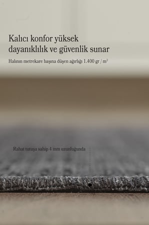 Antrasit İskandinav Şönil Halı Kaymaz Taban Yıkanabilir Salon Halısı Mutfak Yolluk