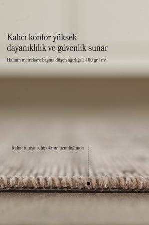 Bej İskandinav Şönil Halı Kaymaz Taban Yıkanabilir Salon Halısı Mutfak Yolluk