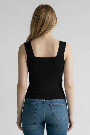 Kadın Bluz Kare Yaka Geniş Askılı Siyah Atlet Yazlık Likralı Body
