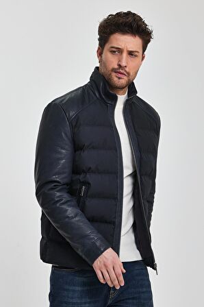 Hunter Lacivert Kumaş Garnili Deri Mont