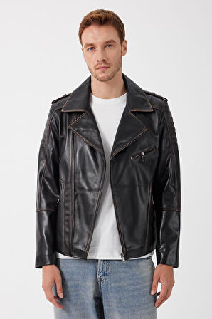 Franco Siyah Vintage Deri Mont