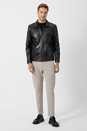 Kenny Siyah Vintage Deri Mont