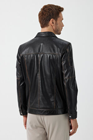 Kenny Siyah Vintage Deri Mont