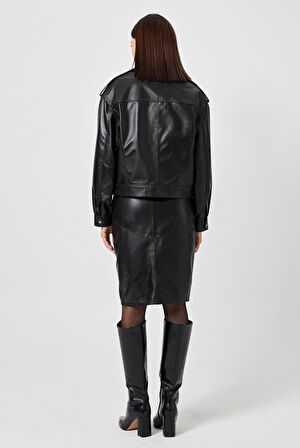 Emily Siyah Oversize Deri Mont