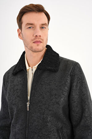 Luncio Siyah Süet Kürklü Mont 