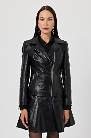 Diana Siyah Kadın Deri Mont