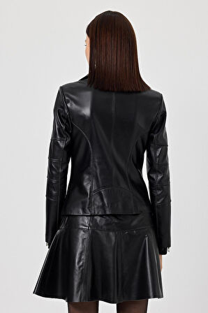 Diana Siyah Kadın Deri Mont