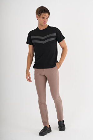 Erkek Siyah Baskılı %100 Pamuklu Standart Kalıp T-Shirt