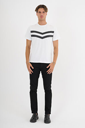 Erkek Beyaz Baskılı %100 Pamuklu Standart Kalıp T-sihrt  