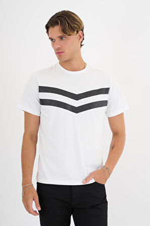 Erkek Beyaz Baskılı %100 Pamuklu Standart Kalıp T-sihrt  