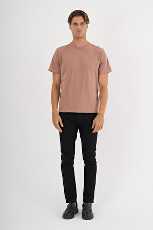 Erkek Kahverengi %100 Pamuklu Standart Kalıp T-Shirt