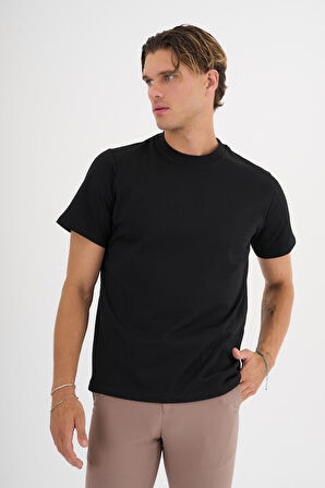 Erkek Siyah %100 Pamuklu Standart Kalıp T-sihrt 