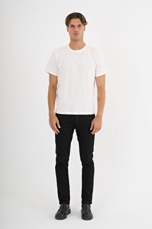 Erkek Ekru %100 Pamuklu Standart Kalıp T-Shirt