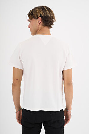 Erkek Ekru %100 Pamuklu Standart Kalıp T-Shirt