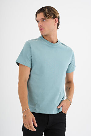 Erkek Yeşil %100 Pamuklu Standart Kalıp T-Shirt  