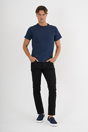 Erkek Lacivert %100 Pamuklu Standart Kalıp T-Shirt  