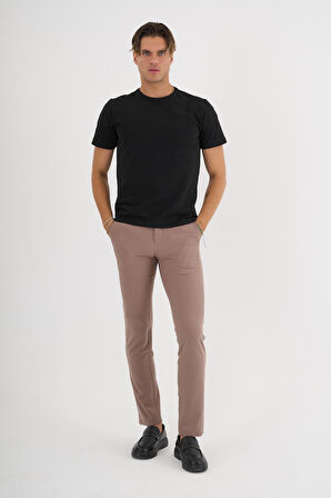 Erkek Siyah %100 Pamuklu Standart Kalıp Likralı  Basic T-Shirt  