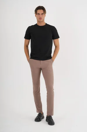Erkek Siyah %100 Pamuklu Standart Kalıp Likralı  Basic T-Shirt  
