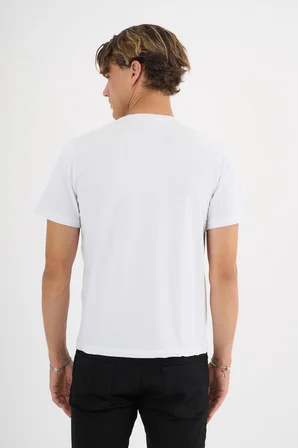 Erkek Beyaz %100 Pamuklu Standart Kalıp Likralı  Basic T-Shirt  
