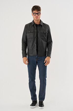 Grima Siyah Erkek Deri Mont