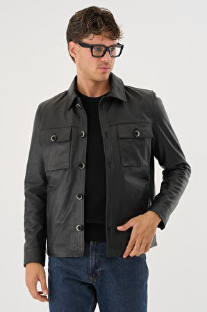 Grima Siyah Erkek Deri Mont