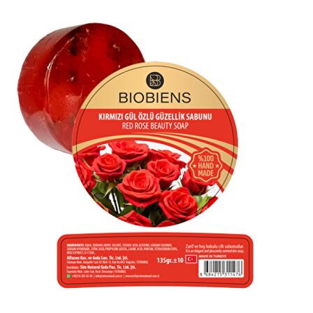 BİOBİENS KIRMIZI GÜL ÖZLÜ GÜZELLİK SABUNU 135 GR