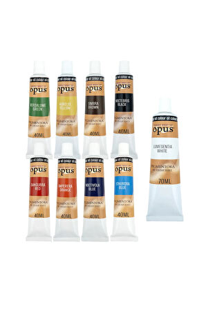 Opus Yağlı Boya 9 Renk 40ml 8li Set ve 70ml Işık Beyazı Pigmentora Oil Colour