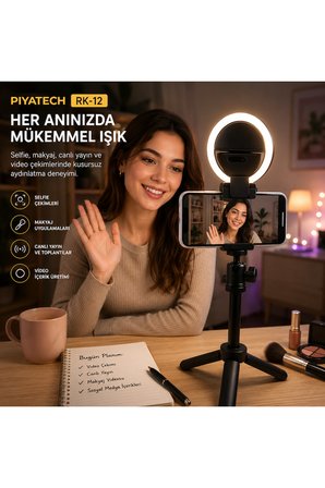 RK-12 Telefon Uyumlu Taşınabilir Şarj Edilebilir Selfie Ring Light Mandal Tipi Yuvarlak Fotoğraf Ve Video Işığı