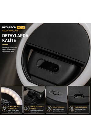RK-12 Telefon Uyumlu Taşınabilir Şarj Edilebilir Selfie Ring Light Mandal Tipi Yuvarlak Fotoğraf Ve Video Işığı