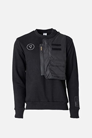 BISIKLET YAKA CIKARILABILIR CEP AKSESUARLI SWEATSHIRT ERKEK SIYAH 