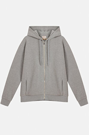 Urbanwild Hoodie Fermuarlı Gri Melanj 