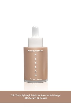 BB Serum 02 Beige Cilt Tonu Eşitleyici, Hafif Kapatıcı, Nötr Alt Tonlu, Buğday Tenlere Uygun, Nemli Bitişli Orta Ton BB Serum-30 ML