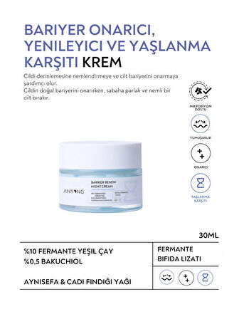 Anyong Bariyer Onarıcı, Yenileyici ve Yaşlanma Karşıtı Krem 50 ml ( Yeşil Çay & Bakuchiol & Bifida)