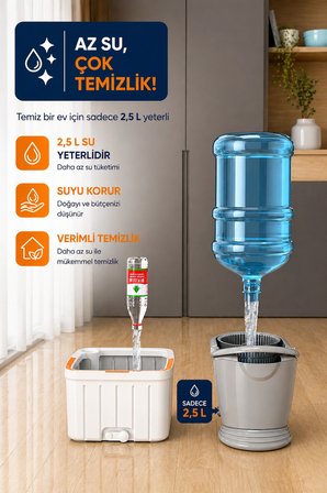 Mop Temizlik Seti Temiz&Kirli su ayrımı Mikrofiber Kare Başlık