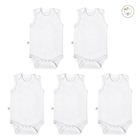 Beyaz Renk Bodysuit Kolsuz 5'li Set