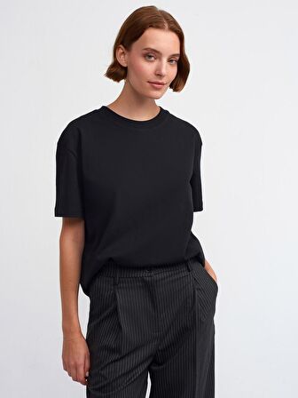 Dekoratif Dikişli Bsiklet Yaka Tshirt 