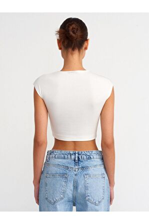 Dilvin Kadın Pamuk ve Modal Karışımlı Crop Top T-shirt - 30528