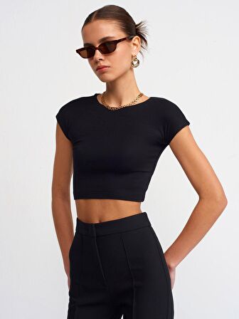 Dilvin Kadın Pamuk ve Modal Karışımlı Crop Top T-shirt - 30528