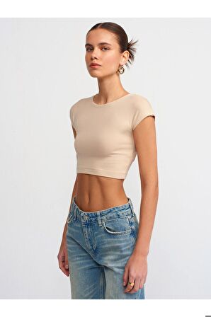 Dilvin Kadın Pamuk ve Modal Karışımlı Crop Top T-shirt - 30528