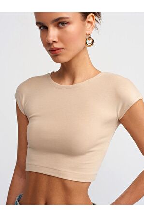Dilvin Kadın Pamuk ve Modal Karışımlı Crop Top T-shirt - 30528