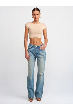 Dilvin Kadın Pamuk ve Modal Karışımlı Crop Top T-shirt - 30528