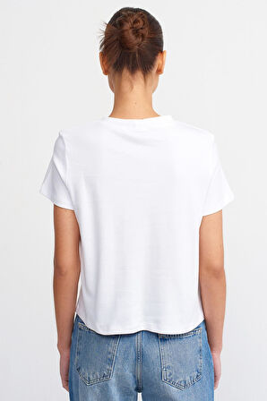 Dilvin Bisiklet Yaka Pamuklu T-shirt Beyaz